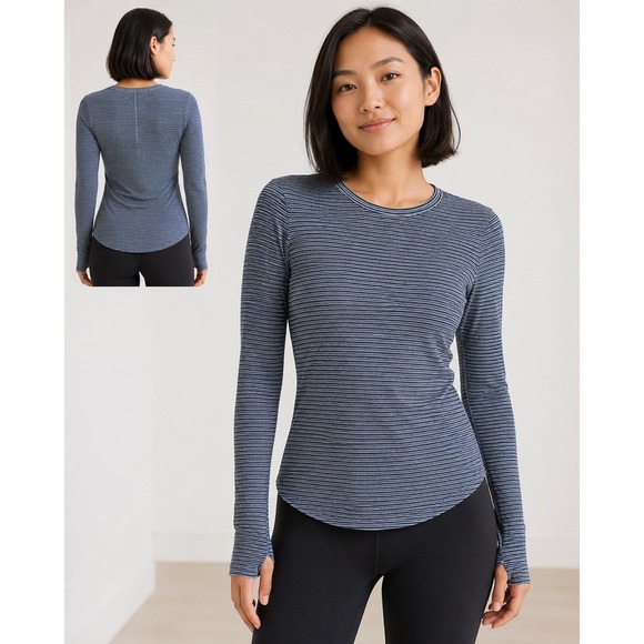 Tops - Lululemon Swiftly Tech Long Sleeve Crew Top Blue White Striped Women's 4/Small